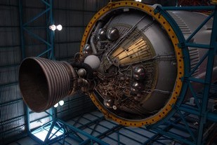 Single J-2 engine powering the Saturn V third-stage